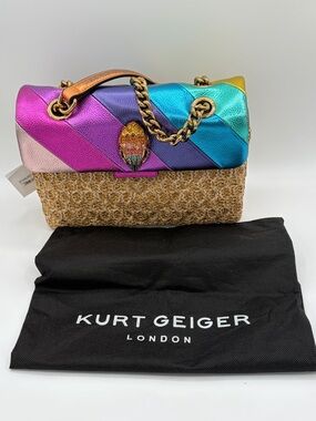 Kurt Geiger Rainbow Kensington Raffia Bag Chain Crossbody Statement piece 🚨 🌈